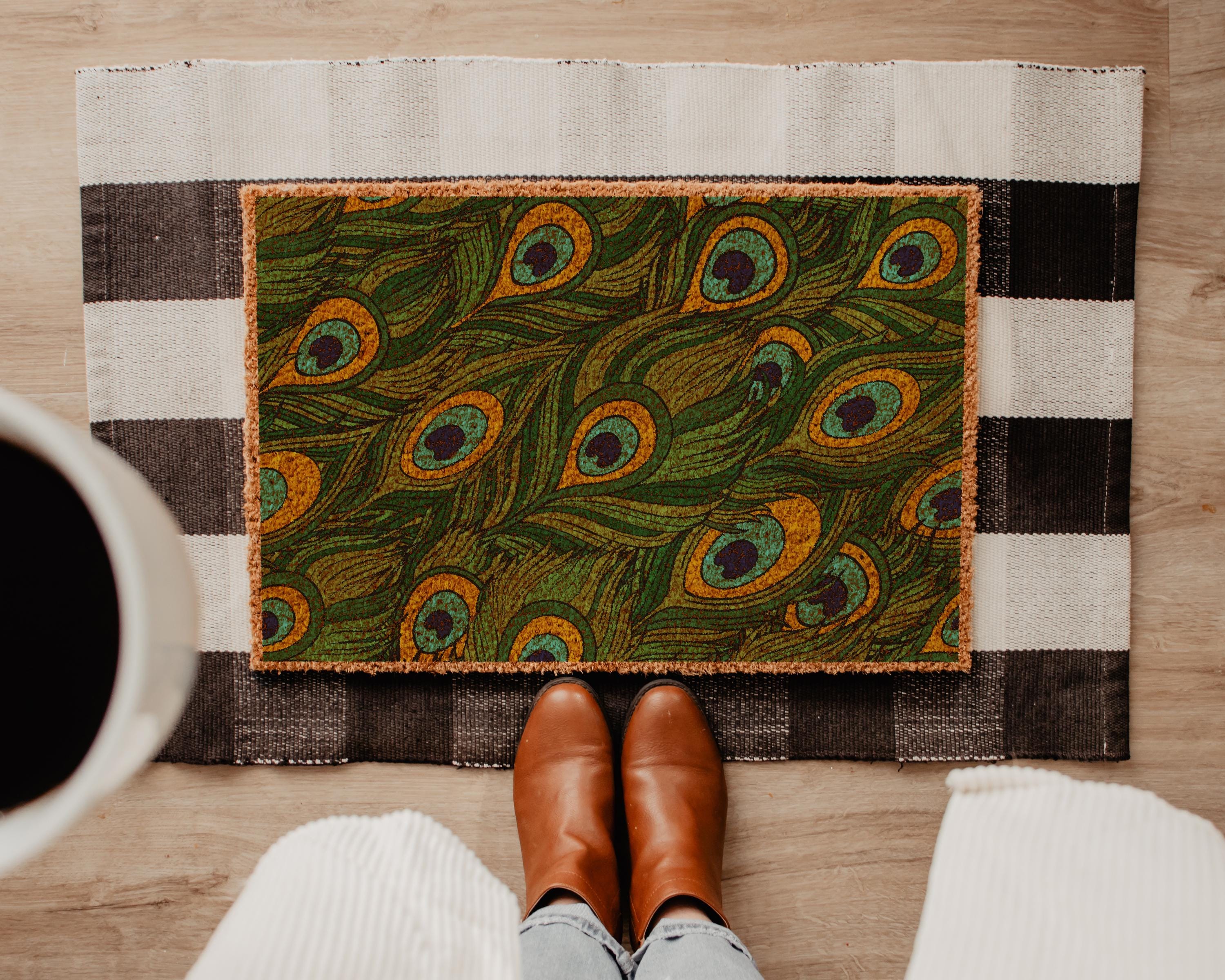 Peacock Doormat | Peacock Decor | Botanical Peacock | Colorful Doormat | Peacock Home Decor | New Home Gift | Unique Gift Idea | Boho Mat