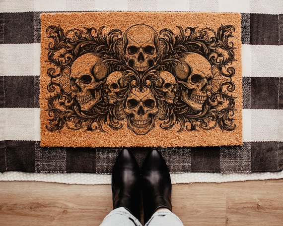 Skeleton Skull Doormat | Gotic Halloween Doormat | Halloween Home