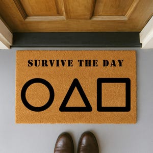 Gamer Doormat | Survive the Day Doormat | Movie-Inspired Funny Doormat | Natural Coir Doormat | Front Door Mat