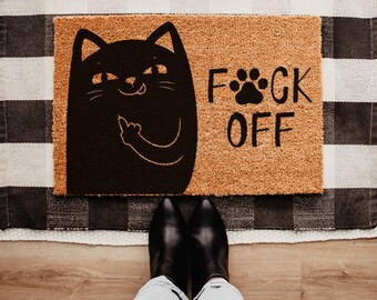 F.ck Off Black Cat Funny Doormat | Cat Doormat | Black Cat Decor | Funny Doormat | Offensive Black Cat Doormat | Funny Gifts for Friends