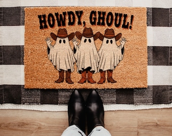 Halloween Howdy Ghoul Doormat | Western Halloween Doormat | Halloween Doormat | Western Ghost Doormat | Halloween Decor | Spooky Door Decor