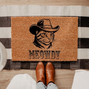 Meowdy Doormat | Funny Door Mat | Cat Doormat | Funny Welcome Mat | Cowboy Kitty Doormat | Closing Gift | Housewarming Gift | Western Decor