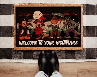 Welcome to Your Nightmare Doormat | Mickey and Friends Halloween Doormat | Halloween Door Decor | Spooky Disney Mat | Disney Home Decor