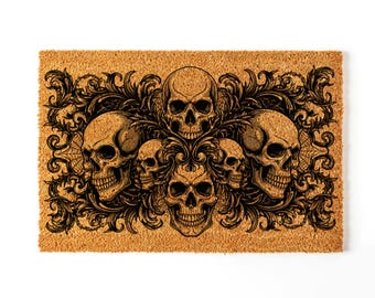 Skeleton Skull Doormat | Gotic Halloween Doormat | Halloween Home