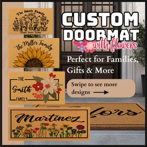 Custom Family Name With Flower Doormat | Personalized Doormat | Custom Welcome Mat | Newlywed Gift | Custom Wedding Gift | Newlywed Gift