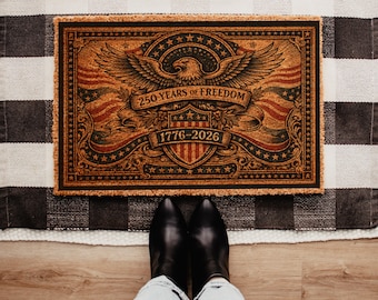 Felpudo de 250 años de libertad, felpudo de bienvenida del aniversario de EE. UU., felpudo con águila patriótica 1776–2026, felpudo colorido del 4 de julio