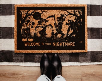 Halloween Mickey Door Mat | Mickey Mouse Decor | Mickey and Minnie Halloween Decor | Disney Welcome Mat | Disney Halloween | Spooky Decor