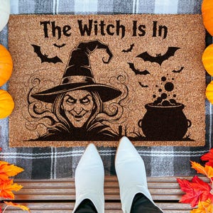 The  Witch Is In Doormat | Witchy Halloween Door Decor | Witchy Home Decor | Halloween Doormat | Spooky Doormat | Gift for Her