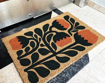 Floral Door Mat | Boho Modern Gift for Home | Floral Welcome Mat | Modern Botanical Floral Welcome Mat | Porch Decor Gift | Spring Decor