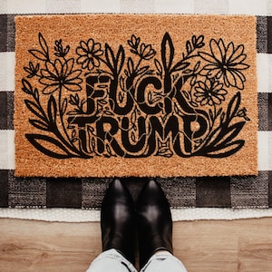 Subtle F*ck Trump Doormat | Floral Anti Trump Door Mat | Gift for Democrat | Anti Trump Gift | Anti Trump Decor | Political Doormat