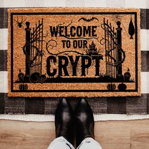 Welcome to Our Crypt Doormat | Halloween Doormat | Halloween Decoration | Spooky Season Mat | Haunted House Doormat | Gothic Themed Doormat