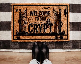 Welcome to Our Crypt Doormat | Halloween Doormat | Halloween Decoration | Spooky Season Mat | Haunted House Doormat | Gothic Themed Doormat