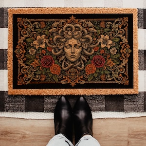 Gothic Medusa Floral Doormat | Mythology-Inspired Home Entrance Mat | Floral Doormat | Front Door Decor | Gothic Doormat | Housewarming Gift