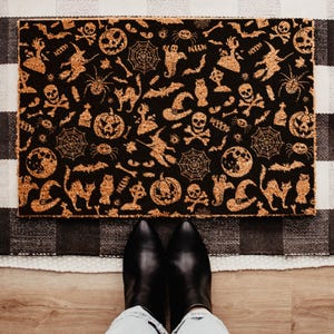 Halloween gemusterte Fußmatte | Gruselige Wohnkultur | Halloween Fußmatte | Halloween-Dekoration | Witchy Fußmatte | Süßer Halloween Dekor