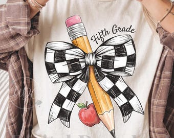 Fifth Grade PNG | Flirty School Bow Sublimation | 5th Grade Back to School Digital Download | School Clip Art