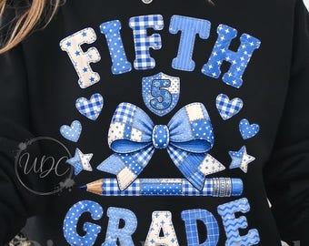 Fifth Grade PNG | Blue Coquette Bow School Sublimation | 5th Grade Back to School Digital Download | Cute Student PNG