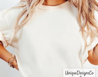 Cream T-Shirt Mockup | Beige Tee Mockup | Lifestyle Shirt Mockup | Digital Clothing Mockup JPEG | Apparel Display Photo