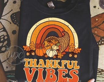 Thankful Vibes Thanksgiving PNG | Fall Turkey Design | Autumn Sublimation | Thanksgiving Digital Download