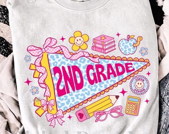 2nd Grade PNG | Back to School Bow Sublimation Design | Second Grade Teacher Student Digital Download | School Shirt Design