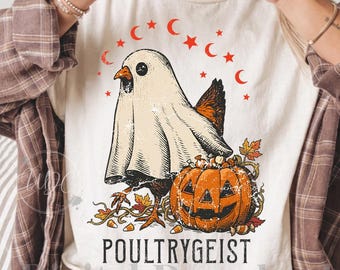 Poultrygeist PNG | Funny Chicken Ghost Halloween Sublimation | Spooky Farm Digital Download | Ghost Chicken Clip Art