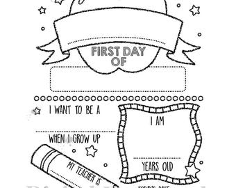 First Day of School Coloring Page | Back to School Activity | Kindergarten Classroom Printable | Student Interview Worksheet