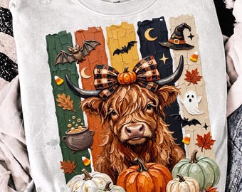 Highland Cow Halloween PNG | Fall Cow Sublimation | Pumpkin Highland Cow Digital Download | Autumn Clip Art