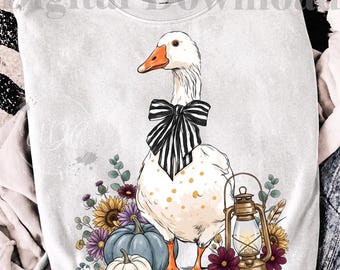 Funny Goose Fall PNG | Autumn Goose with Pumpkins Sublimation | Cute Farm Goose Digital Download | Fall Clipart PNG