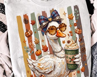 Coquette Goose PNG | Fall Goose Coffee Sublimation | Cute Autumn Goose Digital Download | Pumpkin Spice Clip Art