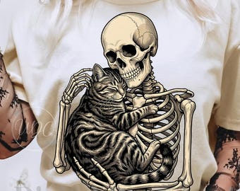 Skeleton Cat PNG | Gothic Cat Skeleton Sublimation | Dark Aesthetic Halloween Digital Download | Spooky Cat PNG