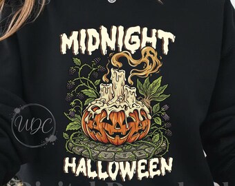 Midnight Halloween PNG | Spooky Pumpkin Sublimation Design | Gothic Halloween Digital Download | Fall PNG | Halloween Shirt Design