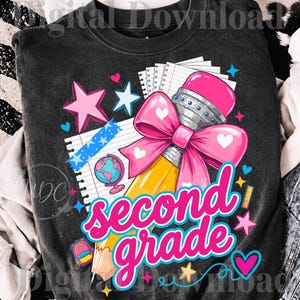 Second Grade PNG | Cute Back to School Bow Sublimation | Second Grade Girl Digital Download | School Clipart