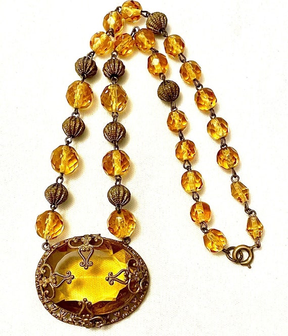 c1920s Czech Topaz-Glass Pendant Necklace