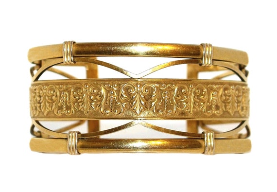 Krementz 14k Gold Overlay Ornate Motif Cuff Brace… - image 1