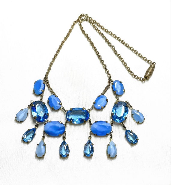 1920s Light Blue Faceted Glass Bib Necklace