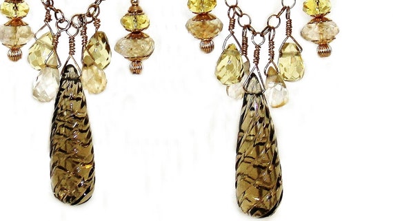 Dangling Citrine & Whiskey Quartz Chandelier Earr… - image 3