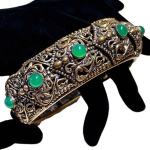 c1930/40s Ornate Czech Jeweled Hinged Bangle Bracelet