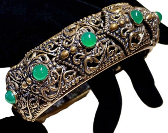 c1930/40s Ornate Czech Jeweled Hinged Bangle Bracelet
