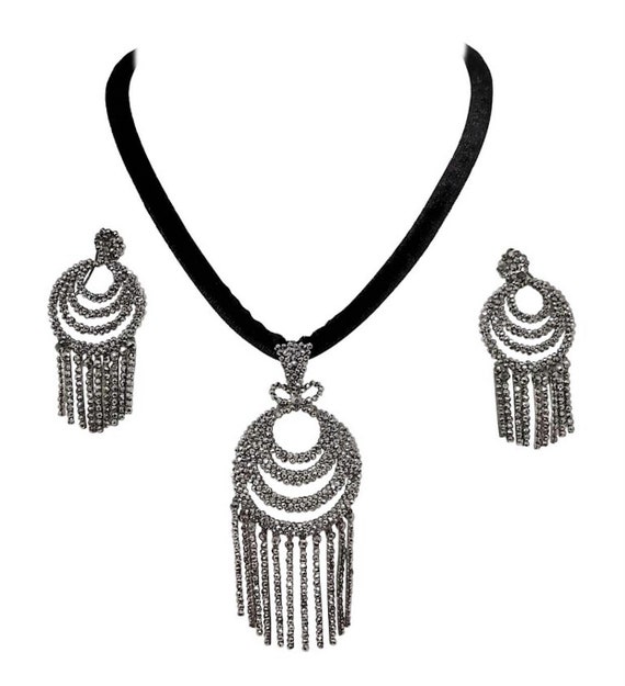 c1800s Georgian Cut Steel Pendant and Dangling Ear