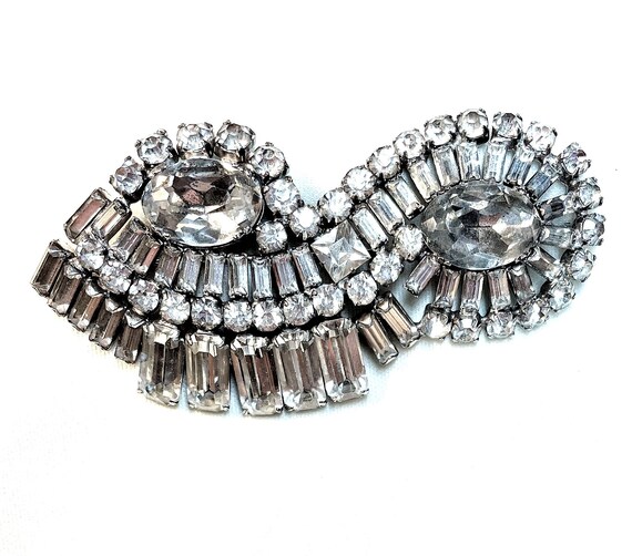 Kramer Sterling & Clear Faceted Glass Stone Brooch - image 4