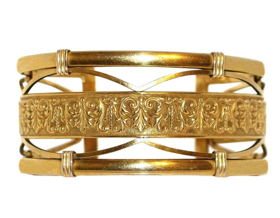Krementz 14k Gold Overlay Ornate Motif Cuff Brace… - image 5