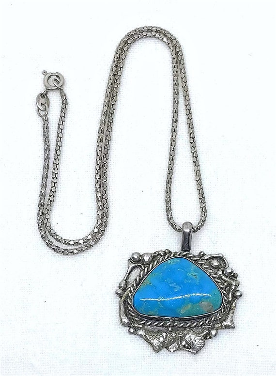 Sterling and Turquoise Pendant Necklace - image 2
