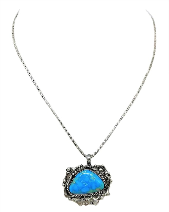 Sterling and Turquoise Pendant Necklace - image 1
