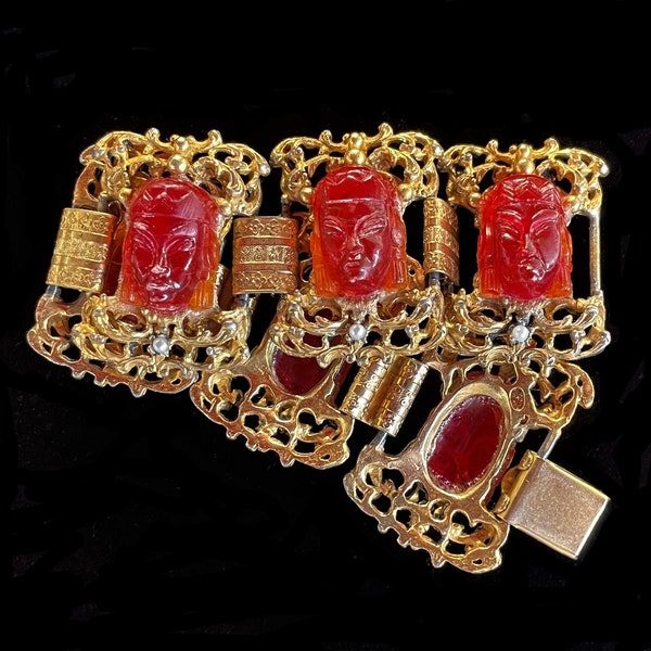c1950s Asiatische Prinzessinnen Armband, Seltenes Mid-Century Gesicht Armband
