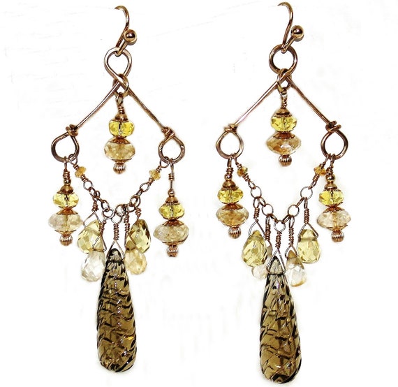 Dangling Citrine & Whiskey Quartz Chandelier Earr… - image 4