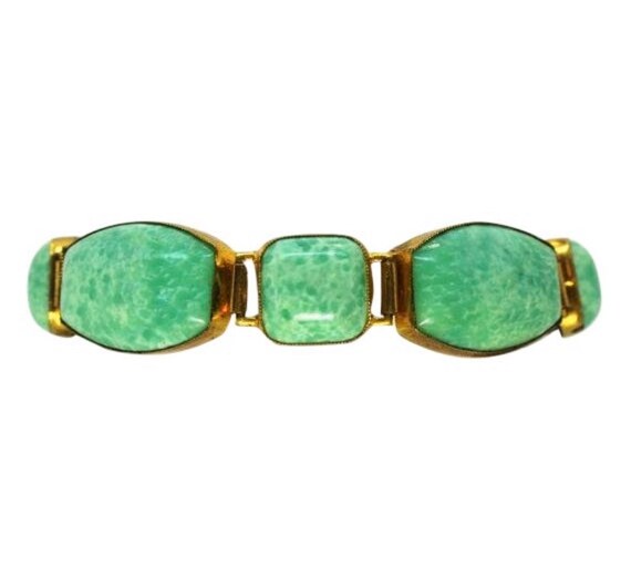Circa 1930s Green Czechoslovakian Glass Bracelet