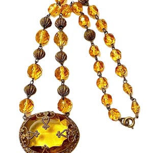 c1920s Czech Topaz-Glass Pendant Necklace
