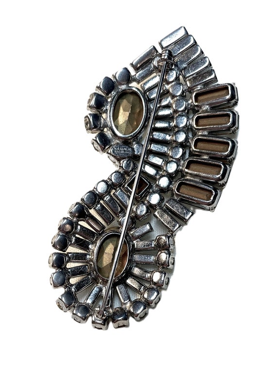 Kramer Sterling & Clear Faceted Glass Stone Brooch - image 5