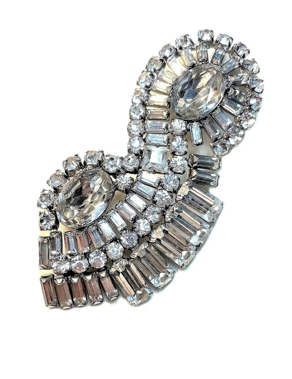 Kramer Sterling & Clear Faceted Glass Stone Brooch - image 1