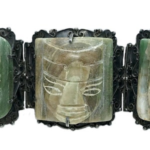 1930s Mexican Sterling Silver and Green Onyx Mask Bracelet image 4