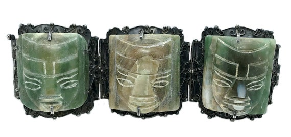 1930s Mexican Sterling Silver and Green Onyx Mask… - image 4